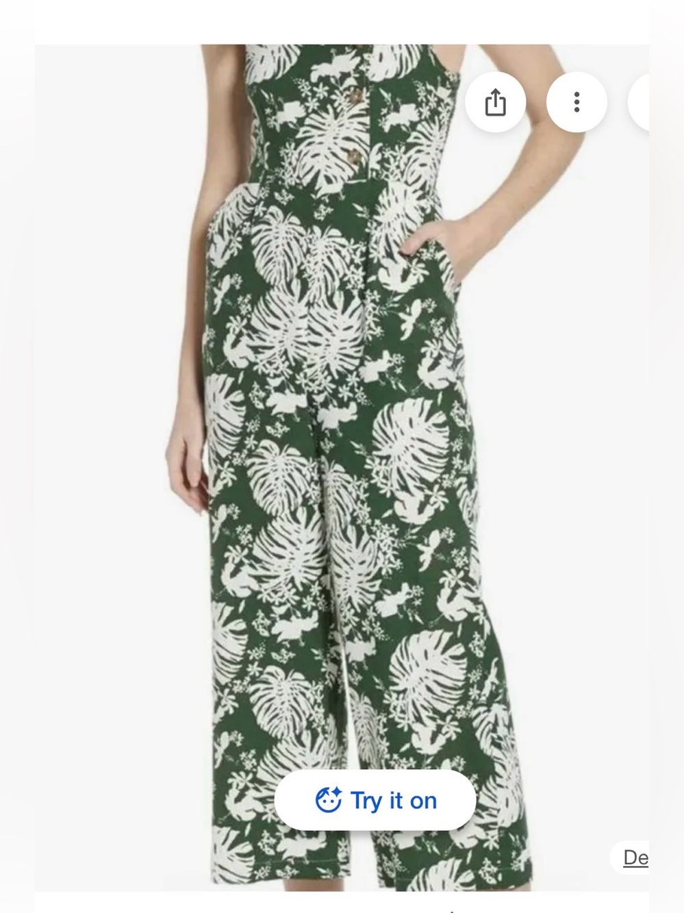 BP. Leaf Print Side Button Linen Blend Wide Leg Crop Jumpsuit -M